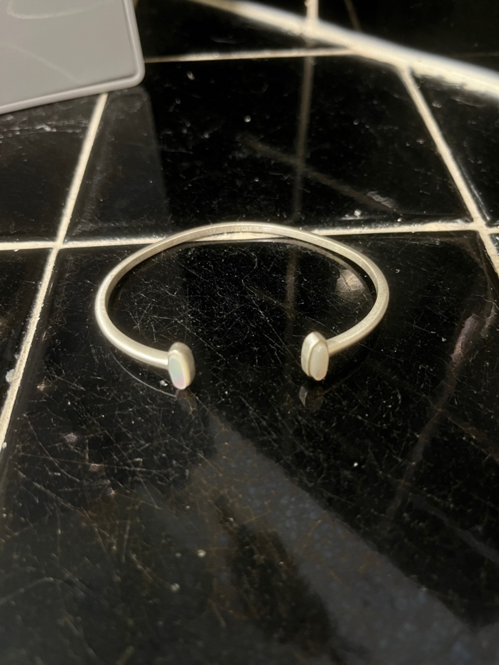 Kendra Scott Silver Open Cuff Bracelet with White Opal Stones